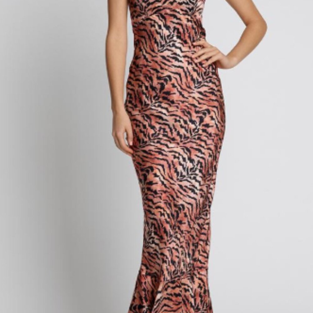 NWT Saloni London midi Mimi B Dress Tiger Silk Womens cocktail size 4 or S